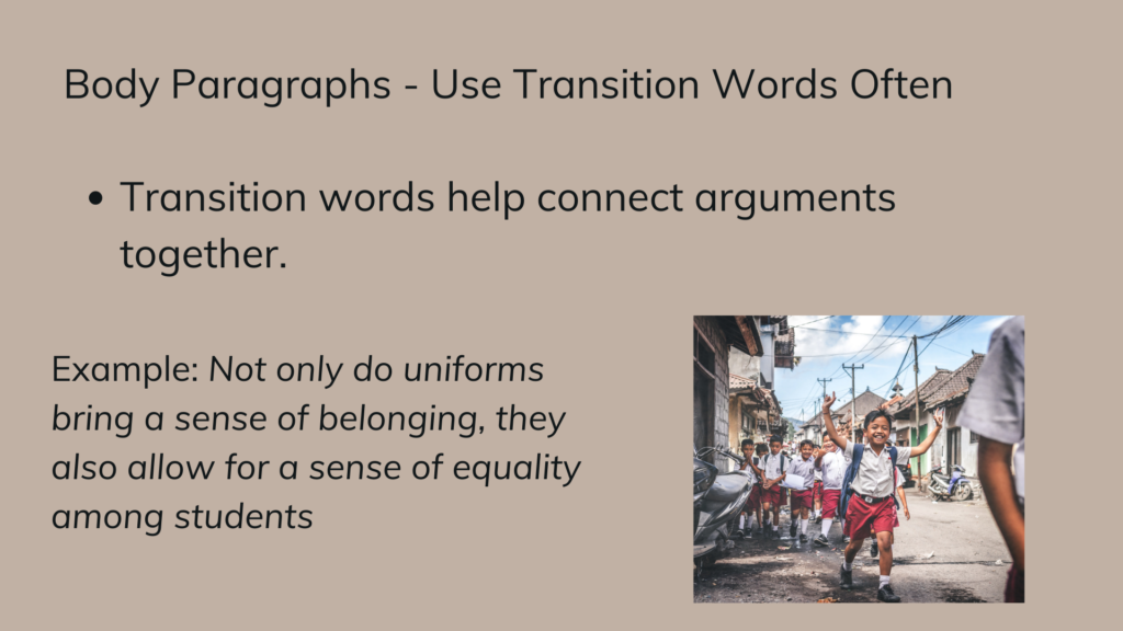 body paragraph transition words