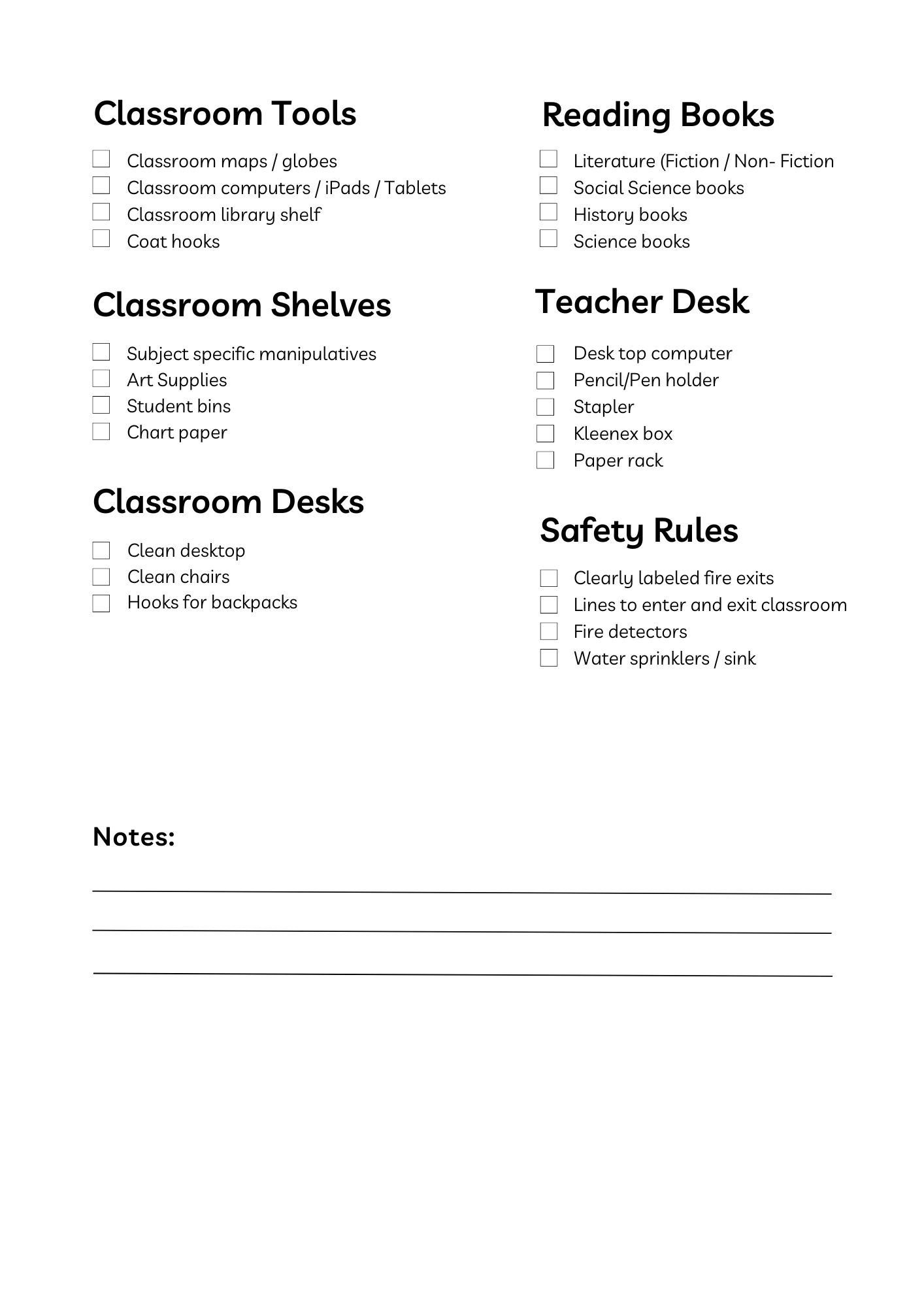classroom checklist part 2