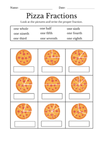 Pizza Fractions Worksheet 1