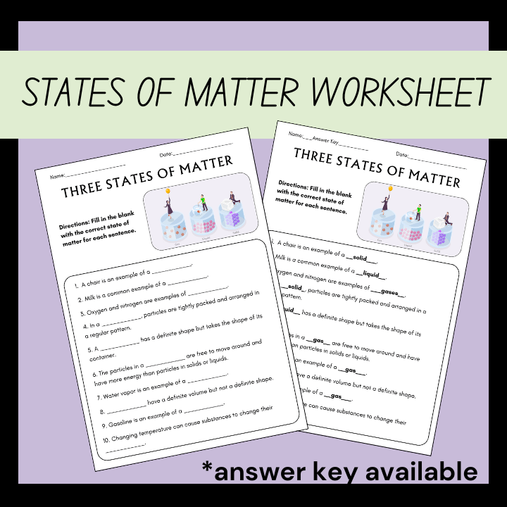 science states of matter worksheet
