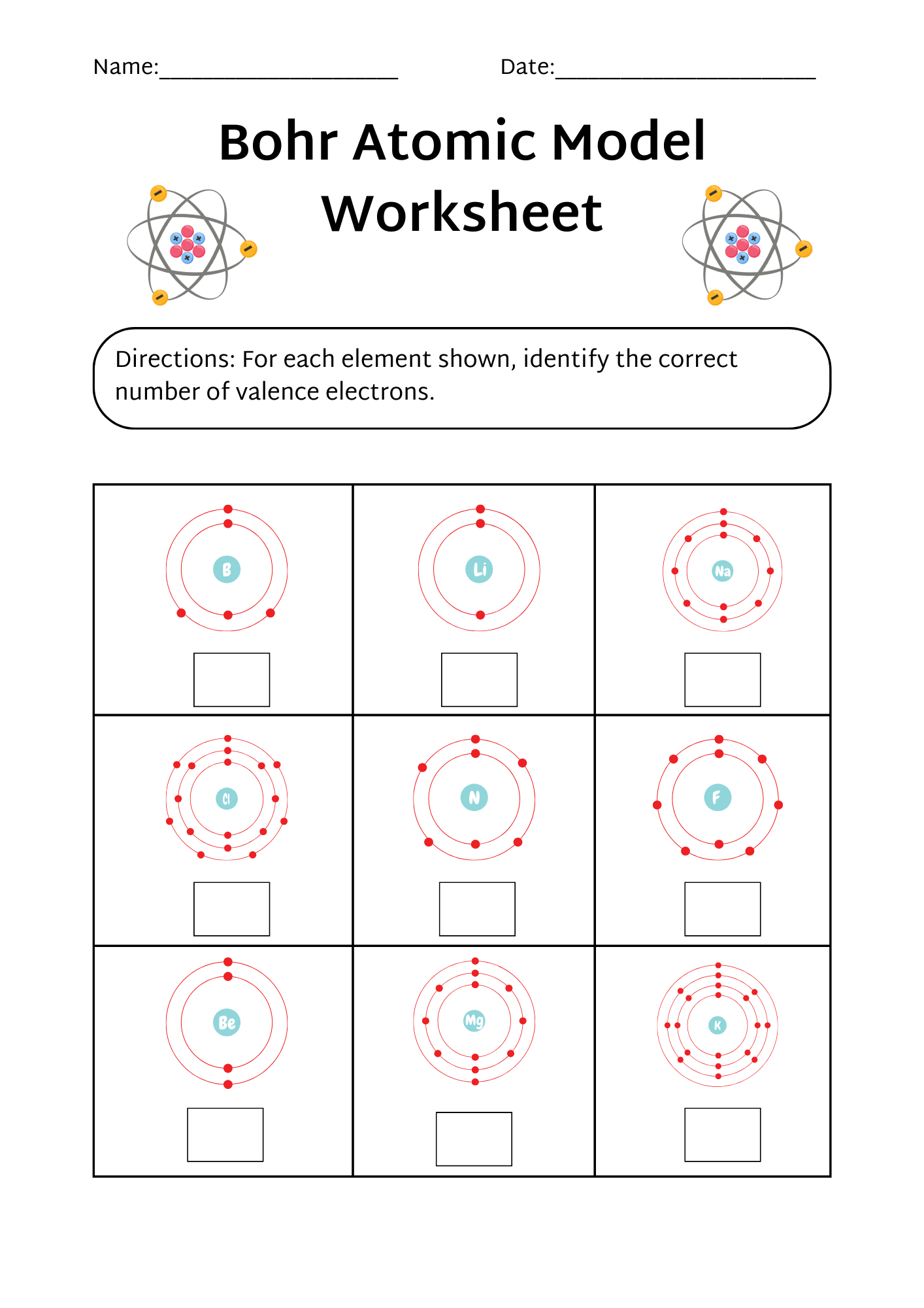 science bohr model worksheet