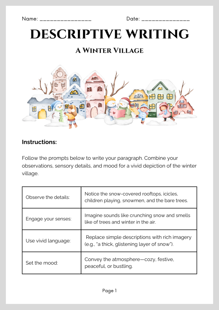 winter village worksheet