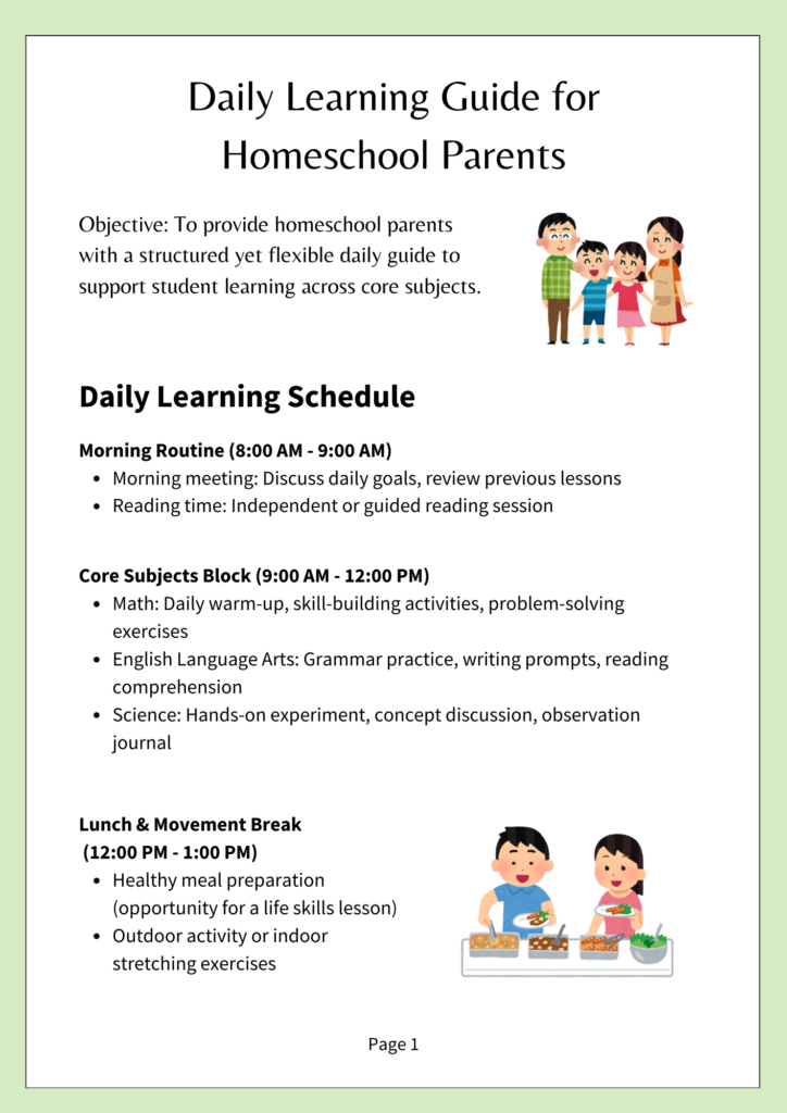 Daily learning guide page 1