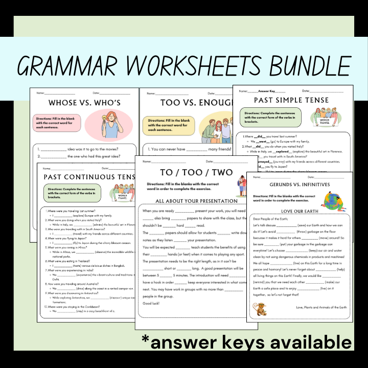 grammar worksheets bundle