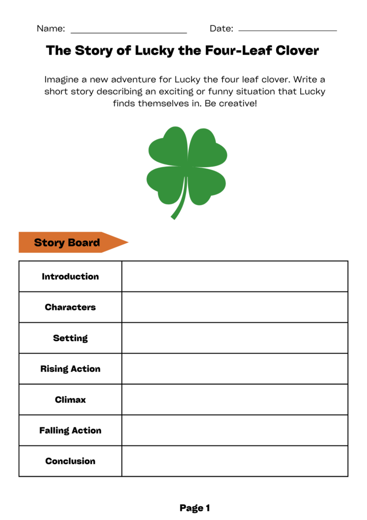 march themed clover story worksheet