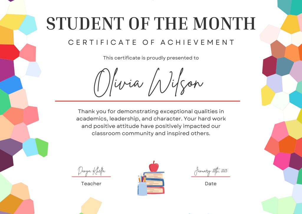 student of month certificate